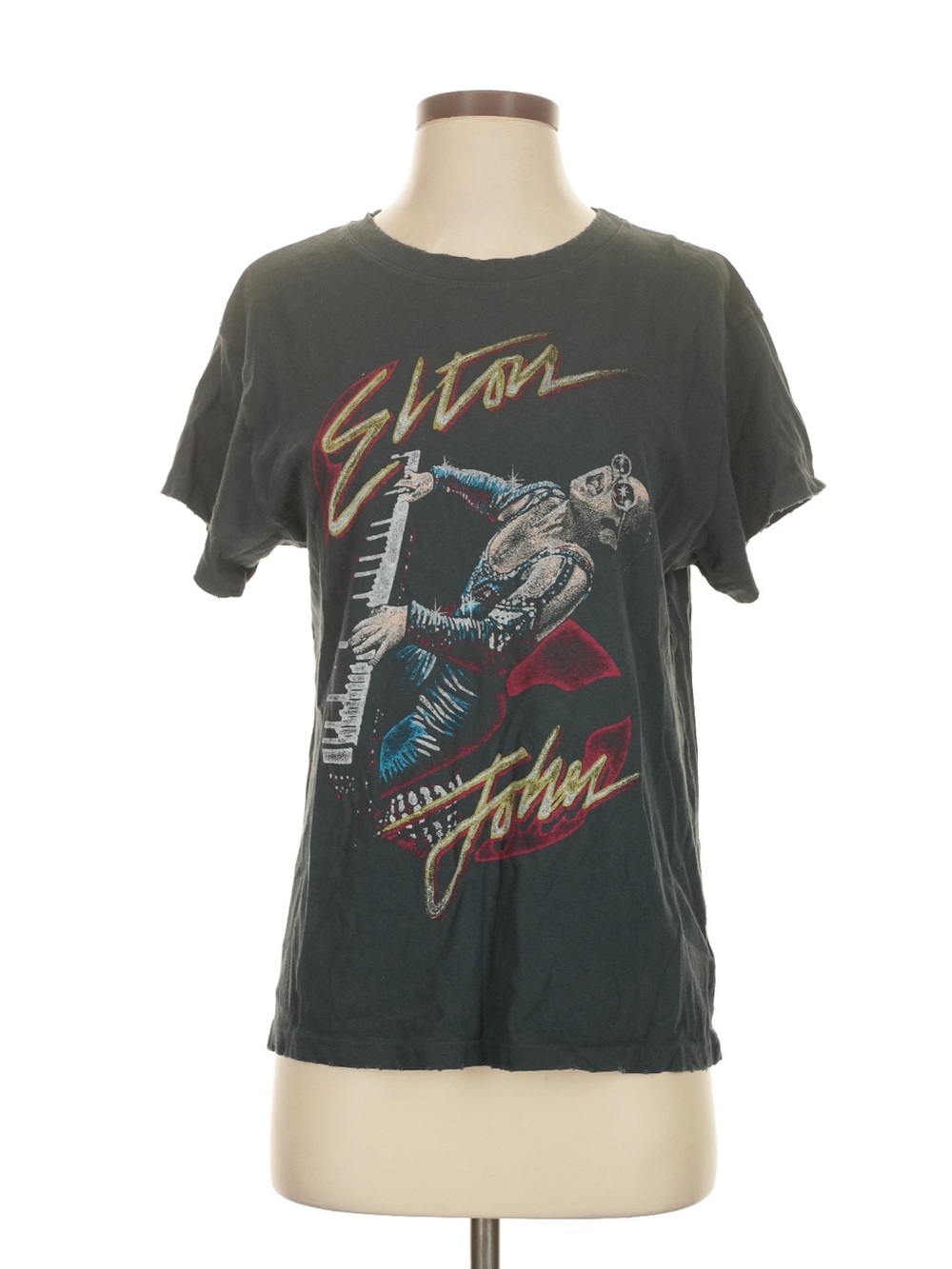 Daydreamer LA Elton John Distressed Graphic Band Tee Washed Black Size S